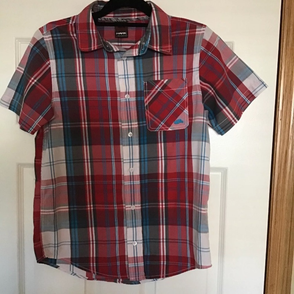 Tony Hawk Red Plaid Short Sleeve Button-Down Boys Size XL